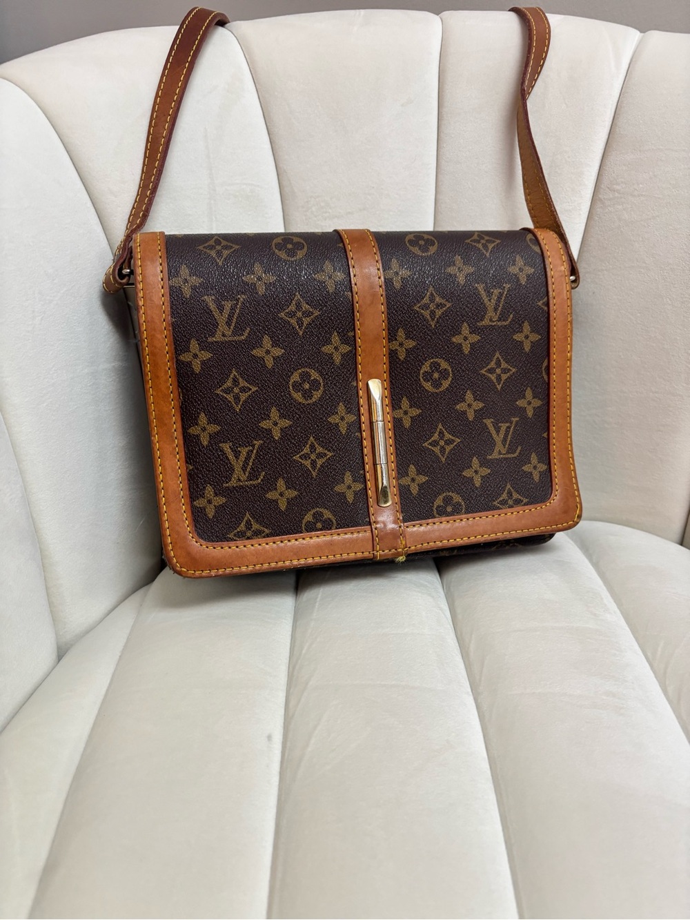 Louis Vuitton Brown Monogram Crossbody with Tan Leather Trim